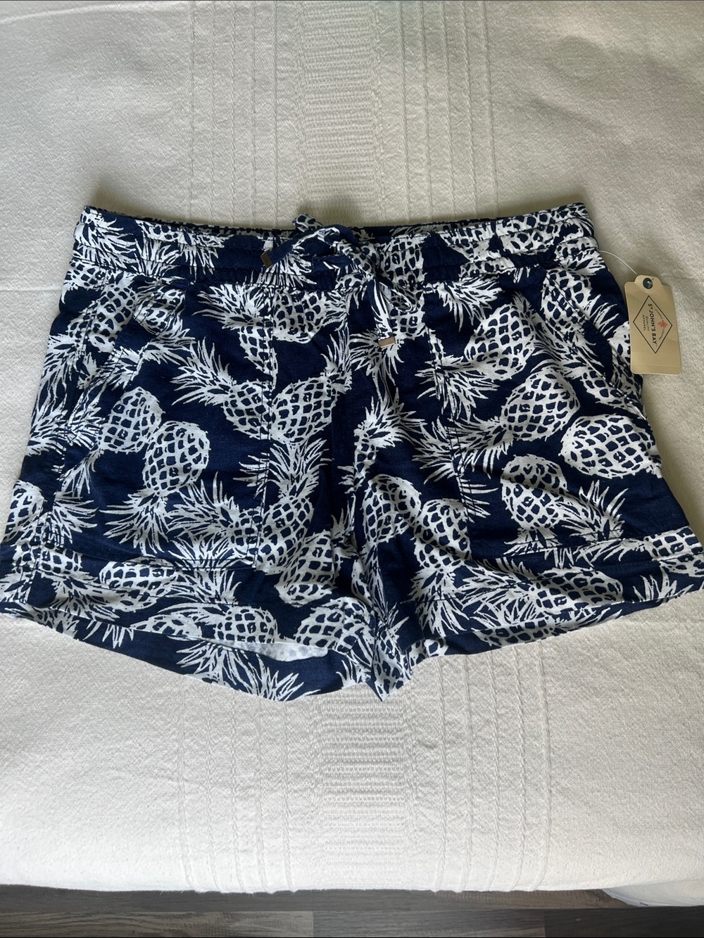 St. John's Bay Navy and White Pineapple Pull-On Shorts